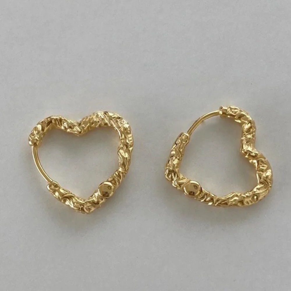 New 18K Gold Vermeil Sterling Silver 925 heart huggie hoops earrings set